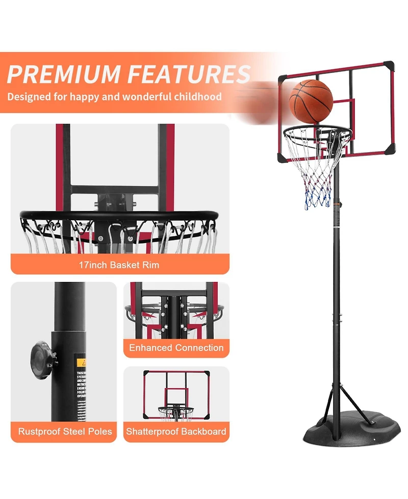 Portable Basketball Hoop System with 32-Inch Backboard, 7.5-9.2ft Height Adjustable Indoor Outdoor Basketball Goal Stand with Wheels