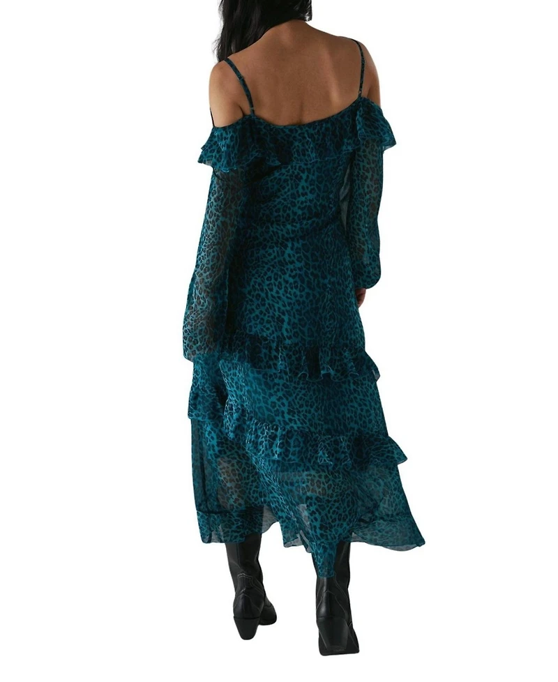 Warehouse Women's Ruffle Cold Shoulder Midi Dress