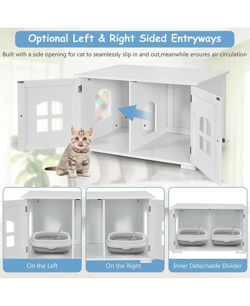 Gymax Large Wooden Cat Litter Box Enclosure Hidden Cat Washroom w/ Divider