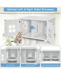 Gymax Large Wooden Cat Litter Box Enclosure Hidden Cat Washroom w/ Divider