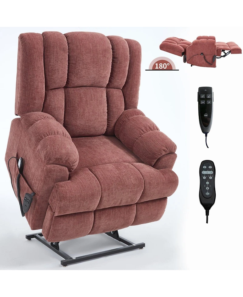 Dual Motor Heat Massage Infinite Position Up to 350 Lbs Electric Power Lift Recliners with Power-Remote, Medium-firm and Heavy Duty, Red