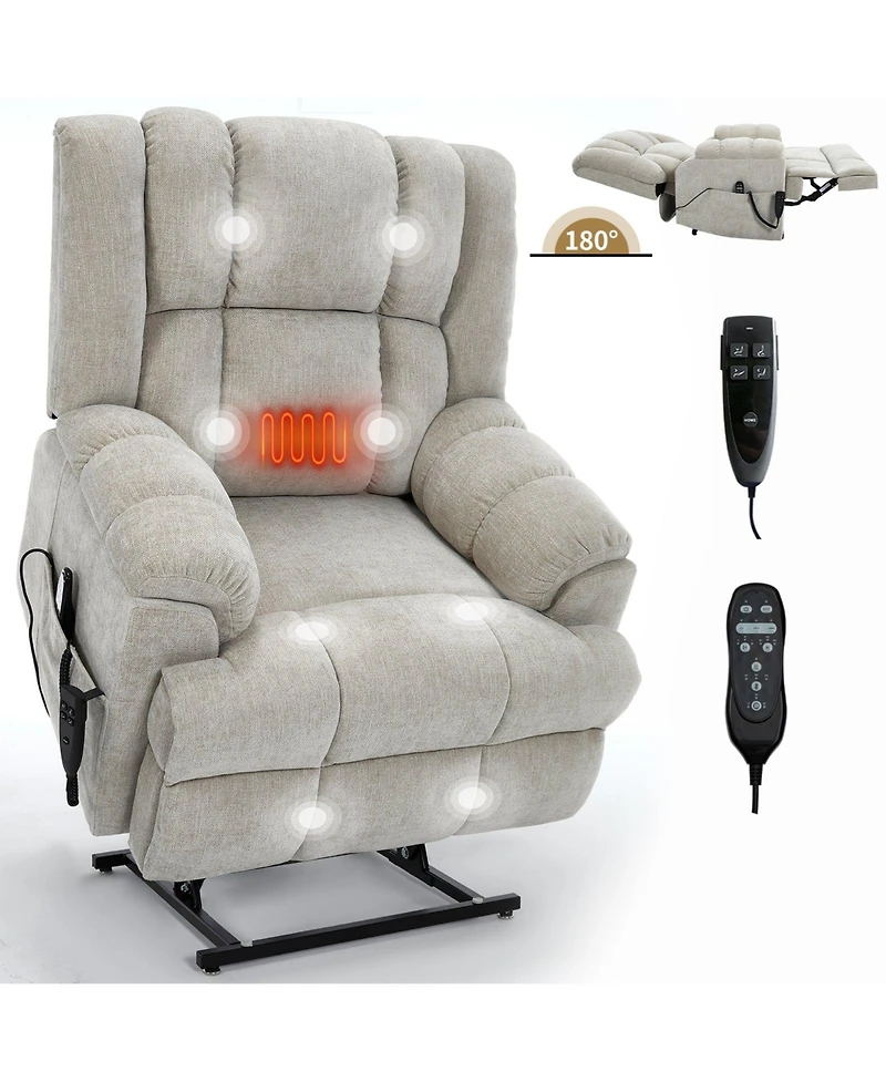 Dual Motor Heat Massage Infinite Position Up to 350 Lbs Electric Power Lift Recliners with Power-Remote, Medium-firm and Heavy Duty, Red