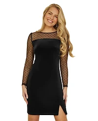Yumi Women's Velvet Sheer Sleeved Mini Dress