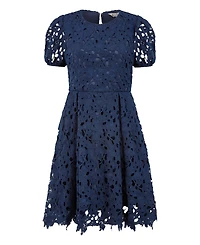 Yumi Women's Lace Skater Dress With Puff Sleeves