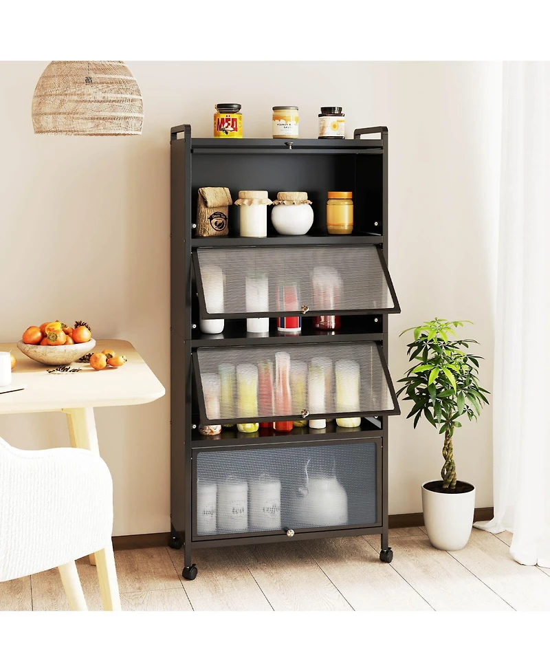 4-Tier Storage Cabinet with Door Freestanding Bathroom for Small Space