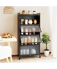 4-Tier Storage Cabinet with Door Freestanding Bathroom for Small Space