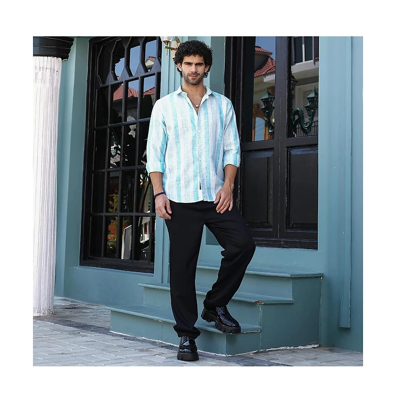 Campus Sutra Men's Sky Blue Pincandy-Striped Regular Shirt