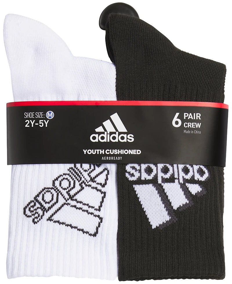 adidas Boys 5-7 Cushioned Mixed 2.0 Mesh Panels Crew Socks, 6-Pack
