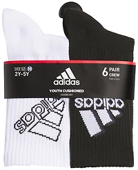 adidas Boys 5-7 Cushioned Mixed 2.0 Mesh Panels Crew Socks, 6-Pack