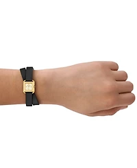 Tory Burch Women's The Kira Square Small Three Hand Black Leather, 19mm