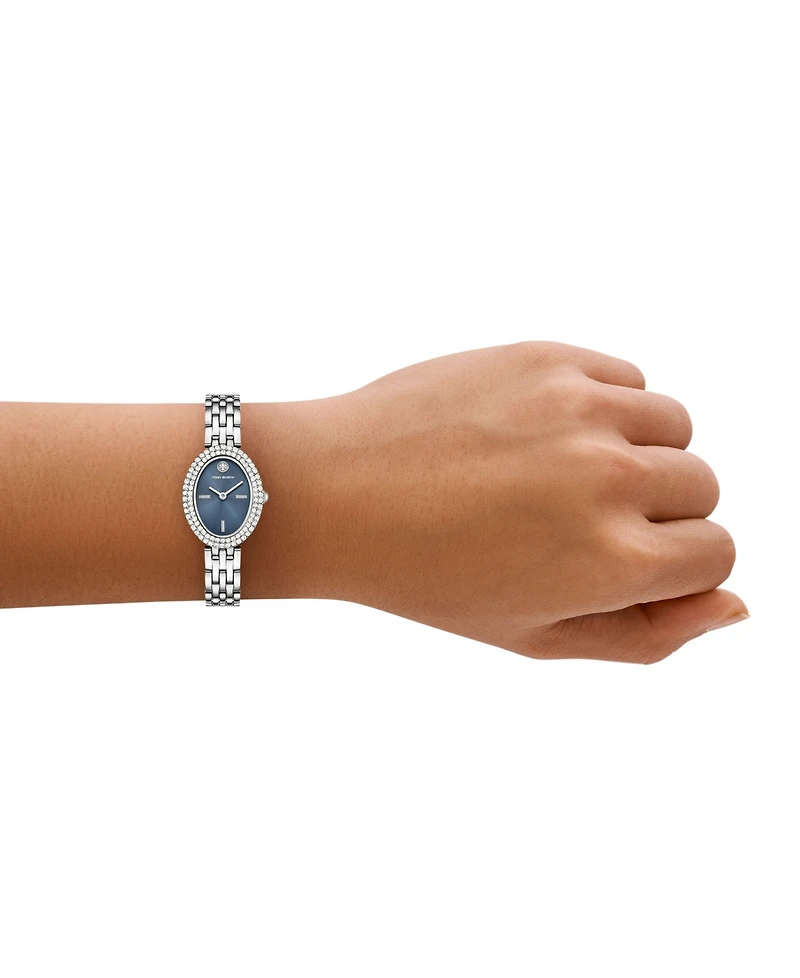 Tory Burch Women's The Oval Quartz Two-Hand Silver Stainless Steel, 28mm