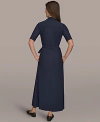 Donna Karan Weekend Women's Tricot Knit Elbow-Sleeve Collared Polo Dress