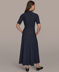 Donna Karan Weekend Women's Tricot Knit Elbow-Sleeve Polo Dress Clone