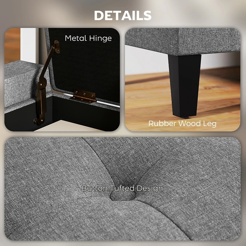 Homcom Recgular Tufted Linen Storage Ottoman Bench with Flipping Top