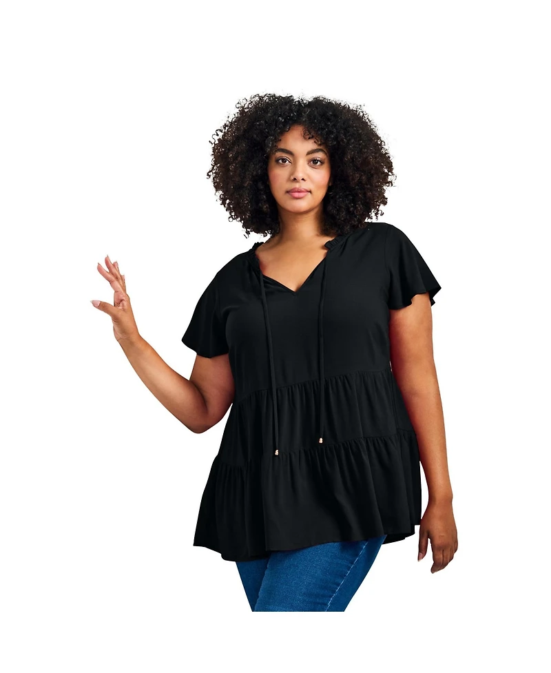 Avenue Women's Lani Flutter Sleeve Tiered Top