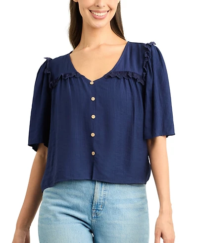 Bcx Juniors' Resort Solid Crinkle V-Neck Top