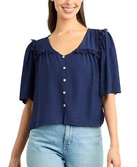 Bcx Juniors' Resort Solid Crinkle V-Neck Top
