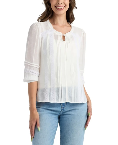 Bcx Juniors' Puff-Sleeve Tie Neck Top