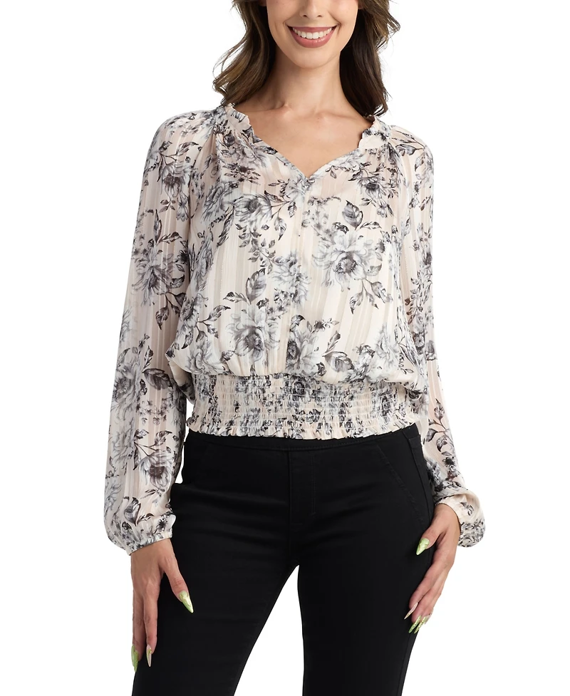 Bcx Juniors' Sheer Long-Sleeve Top