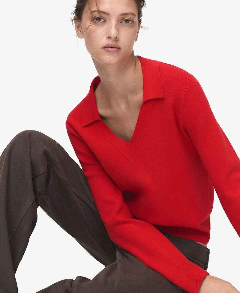 Mango Women's Fine-Knit V-Neck Sweater