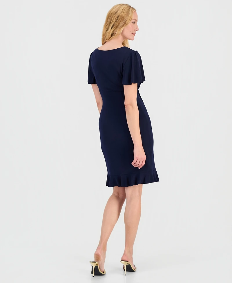 Connected Women's Side-Gathered Flutter-Sleeve Dress