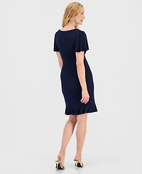 Connected Women's Side-Gathered Flutter-Sleeve Dress