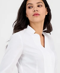 Anne Klein Women's Notch-Collar Poplin Shirt, Regular & Petite