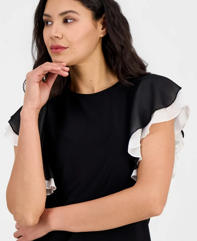 Anne Klein Women's Layered Flutter-Sleeve Round-Neck Top