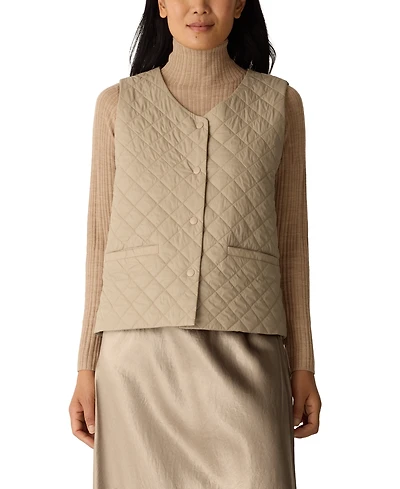 Eileen Fisher Women's V-Neck Quilted Sleeveless Vest