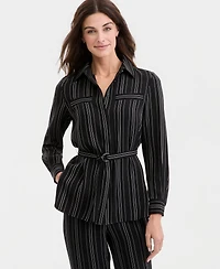 Anne Klein Women's Striped Button-Front Tie-Waist Shirt