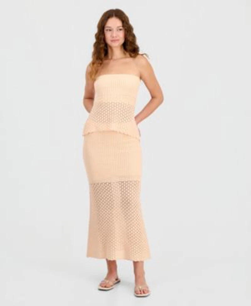 Hooked Up By Iot Juniors Crochet Strapless Tube Top Pull On Maxi Skirt