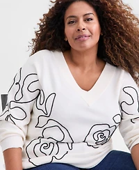 Style & Co Plus Embroidered Soutache Sweater, Macy's Exclusive