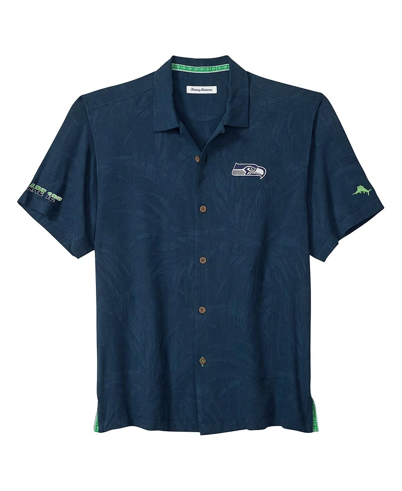 Tommy Bahama Men's College Navy Seattle Seahawks Endzone Paradise Coolmax Button-Up Shirt