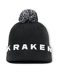 Fanatics Men's Black Seattle Kraken Fundamental High Stick Cuffed Pom with Knit Hat