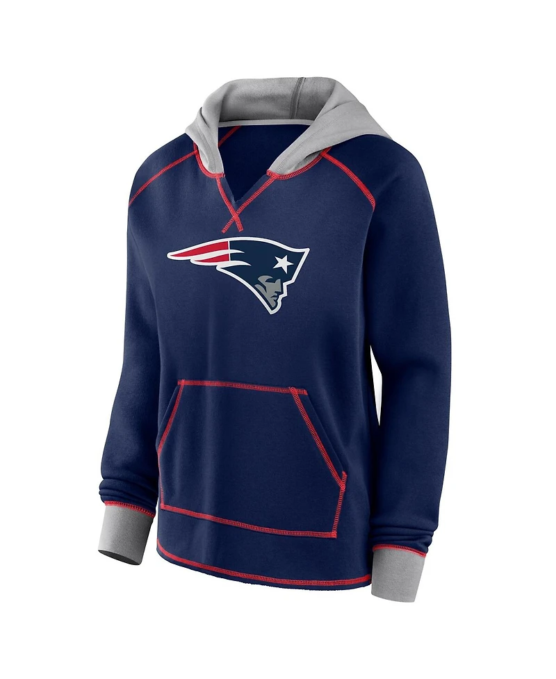 Logo Athletic Women's Navy New England Patriots Boom Fleece Pullover V-Neck Hoodie