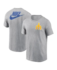 Nike Men's Heather Gray Seattle Mariners Cooperstown Collection Large Logo 2-Hit T-Shirt