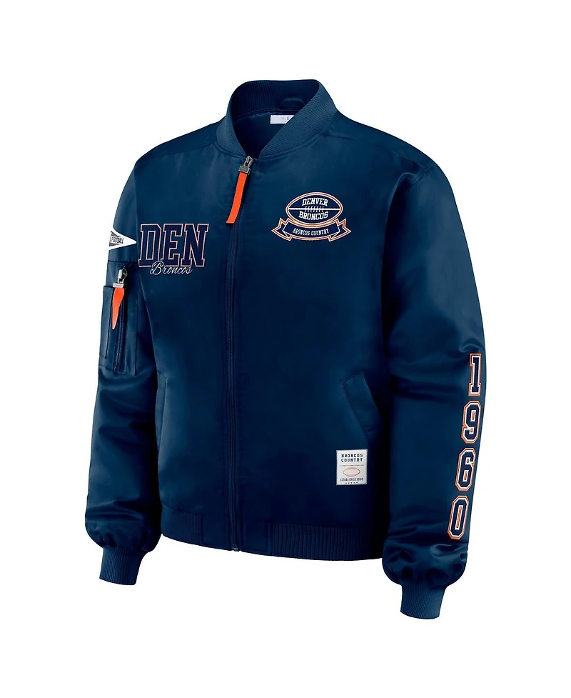 Wear by Erin Andrews Women's Navy Denver Broncos Patch Full-Zip Bomber Jacket