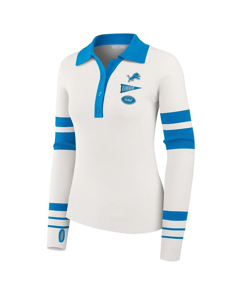 Wear by Erin Andrews Women's White Detroit Lions Ribbed Henley Polo Shirt