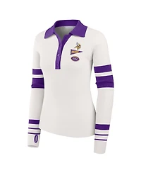 Wear by Erin Andrews Women's White Minnesota Vikings Ribbed Henley Polo Shirt