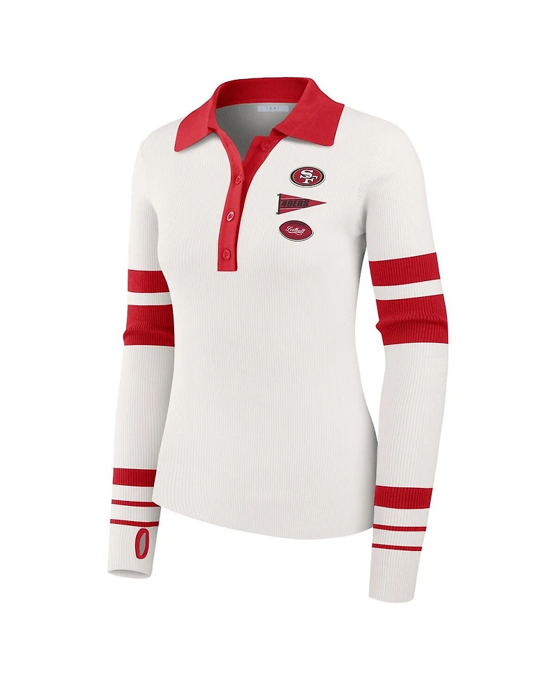 Wear by Erin Andrews Women's White San Francisco 49ers Ribbed Henley Polo Shirt
