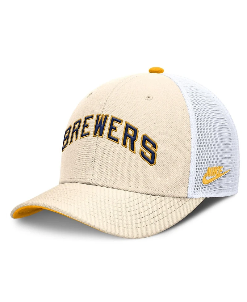 Nike Men's Natural Milwaukee Brewers Cooperstown Collection Dri-fit Rise Trucker Adjustable Hat