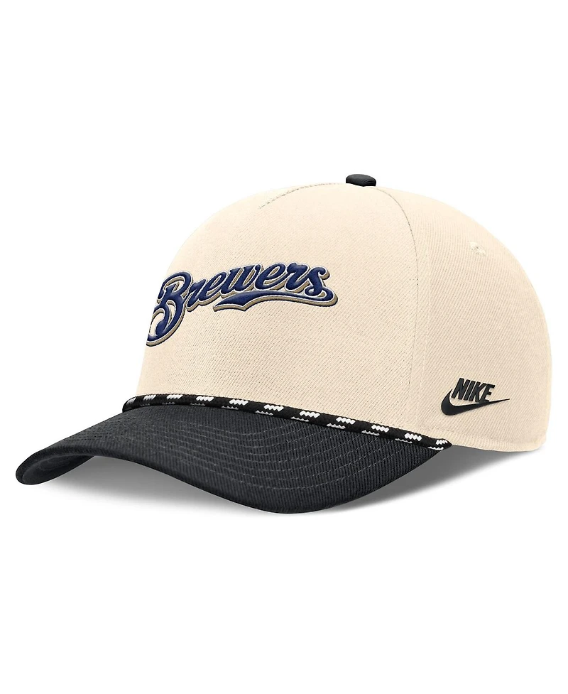 Nike Men's Natural/Black Milwaukee Brewers Cooperstown Collection Rise Adjustable Hat