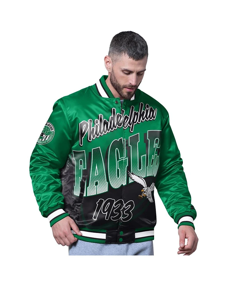 Starter Men's Kelly Green Philadelphia Eagles Retro Pass Rush Varsity Full-Snap Jacket