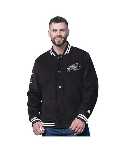 Starter Men's Black Buffalo Bills Blackout Corduroy Full-Snap Varsity Jacket