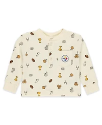 Wear by Erin Andrews Baby Boys and Girls 2-Piece Cream Pittsburgh Steelers Waffle-Knit Sleep Set