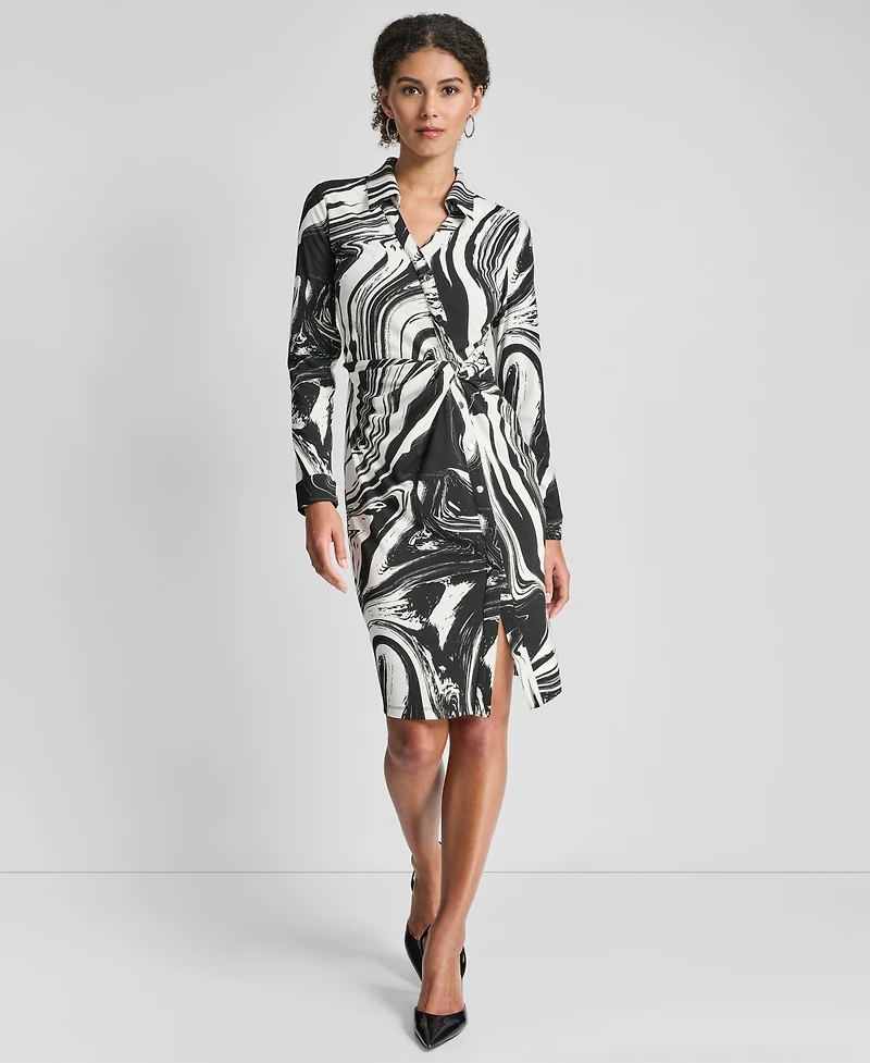 Dkny Petite Long-Sleeve Knotted Belted Faux Wrap Dress
