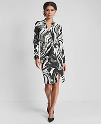 Dkny Petite Long-Sleeve Knotted Belted Faux Wrap Dress