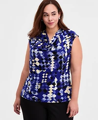 Kasper Plus Printed Sleeveless Cowl-Neck Top