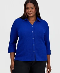 Kasper Plus 3/4-Sleeve Button-Front Shirt