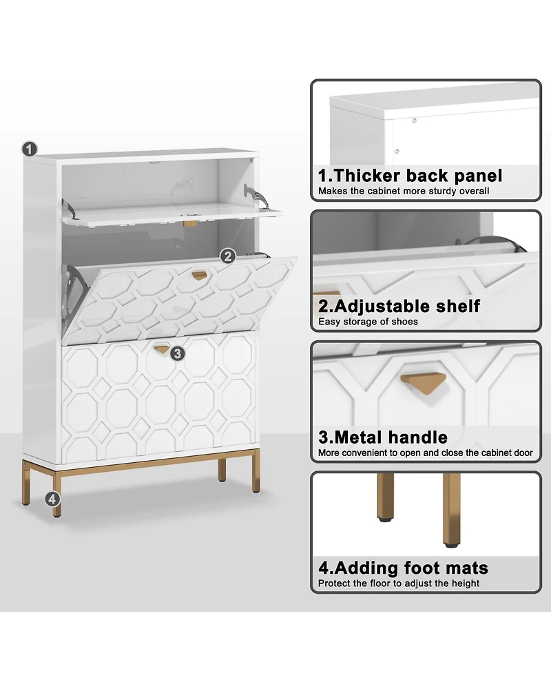 Clihome Shoe Storage Cabinet,Modern Cabinet with 3 Flip Drawers,Freestanding Hidden Slim Narrow Rack for Entryway,Hallway,Bl
